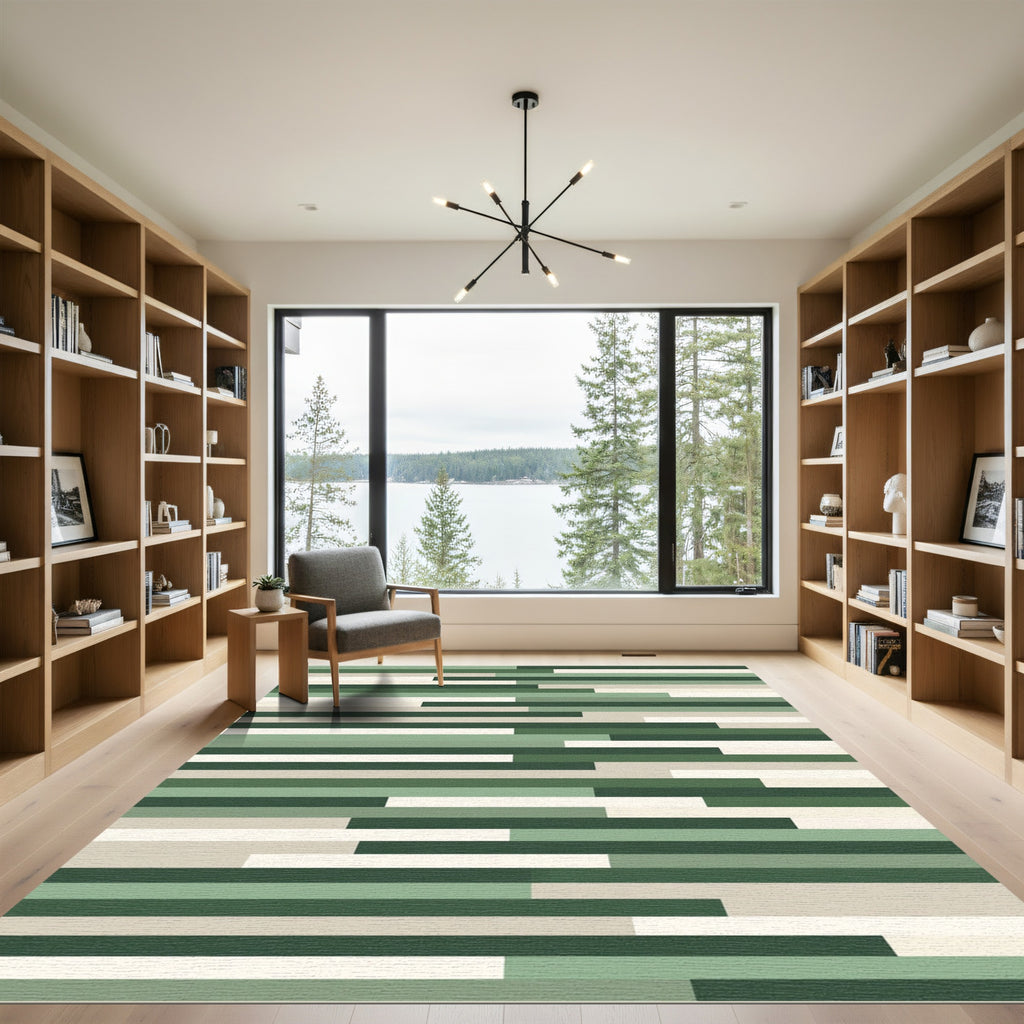 Modern Sage Forest Linear Block Rug