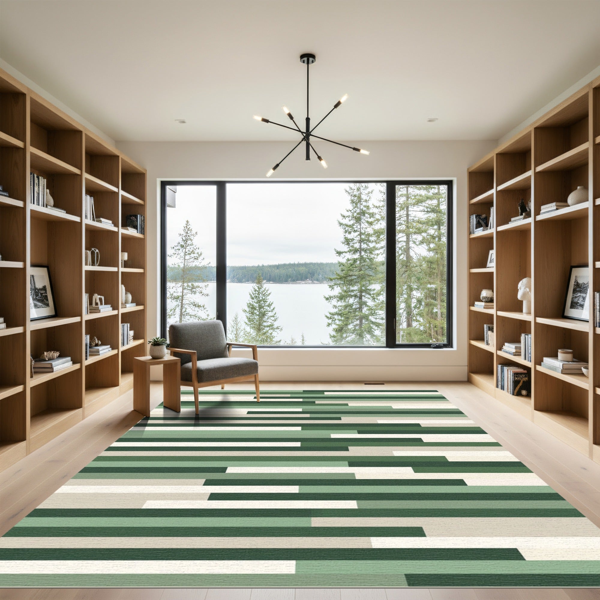 Modern Sage Forest Linear Block Rug