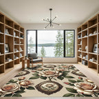 Cream Roses Vintage Oval Framed Medallions Rug
