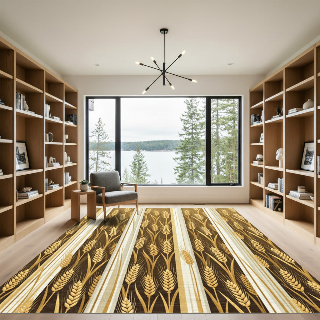 Golden Wheat Harvest Striped Rug