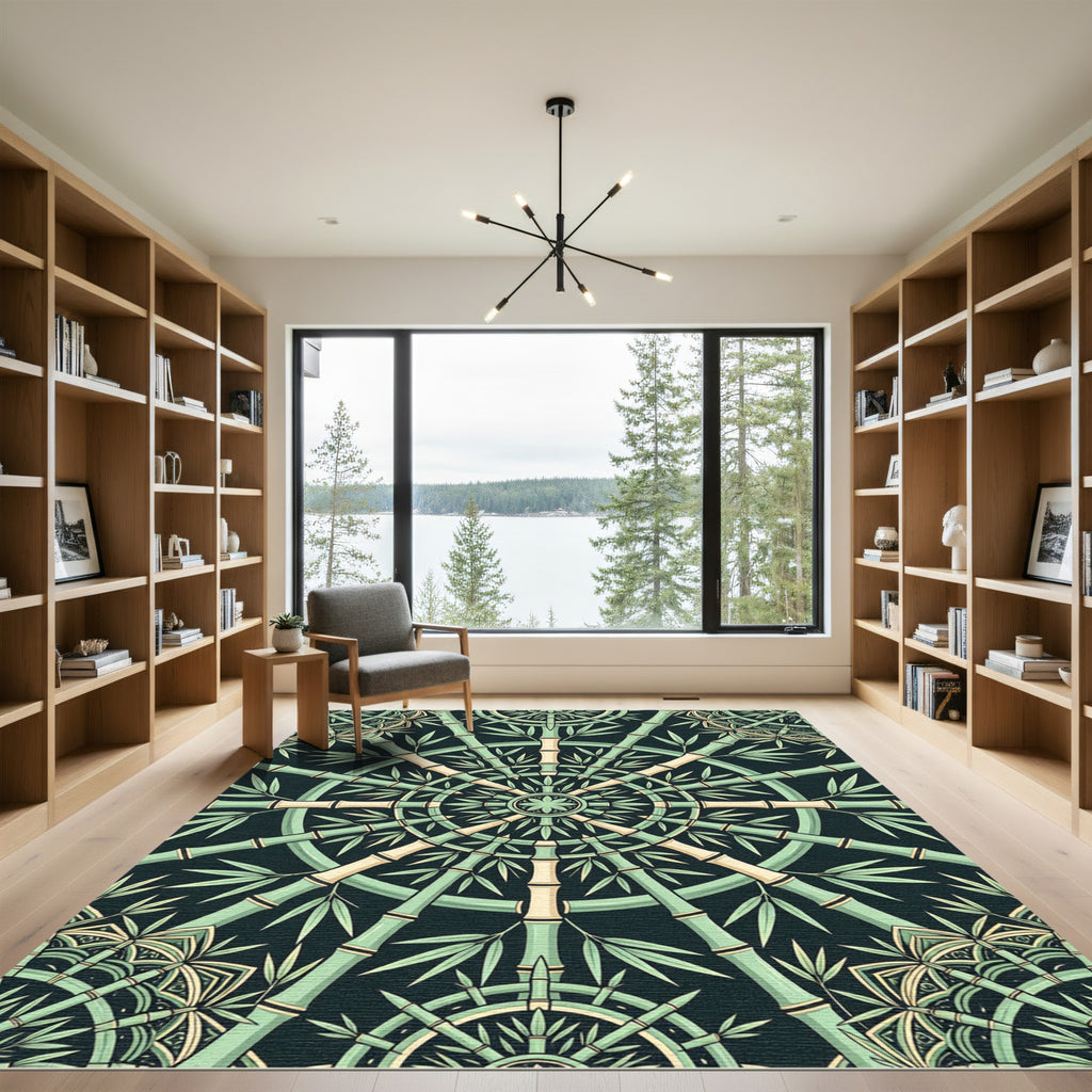 Green Bamboo Radial Medallion Rug