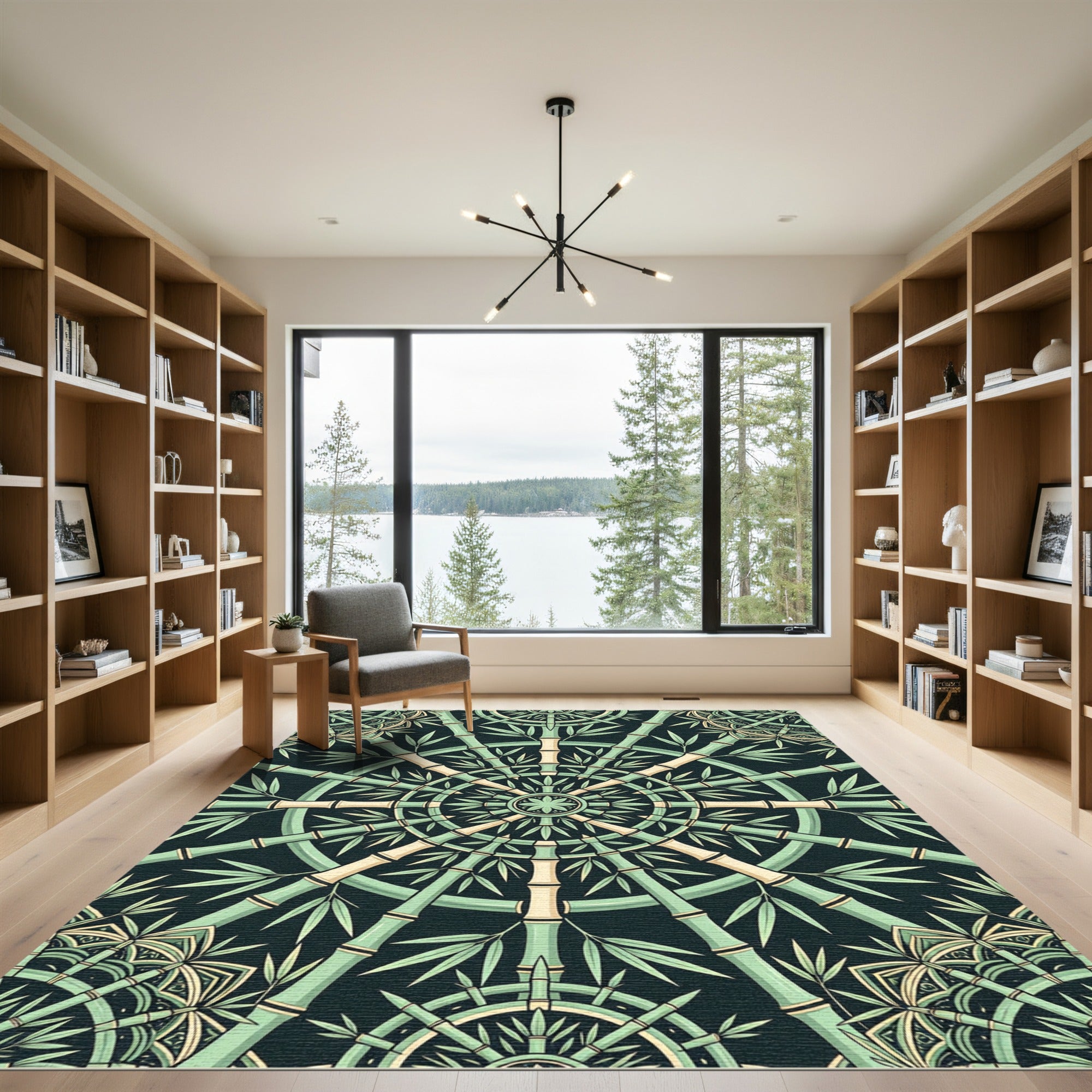 Green Bamboo Radial Medallion Rug