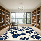 Playful Navy Paw Bone Illustration Rug
