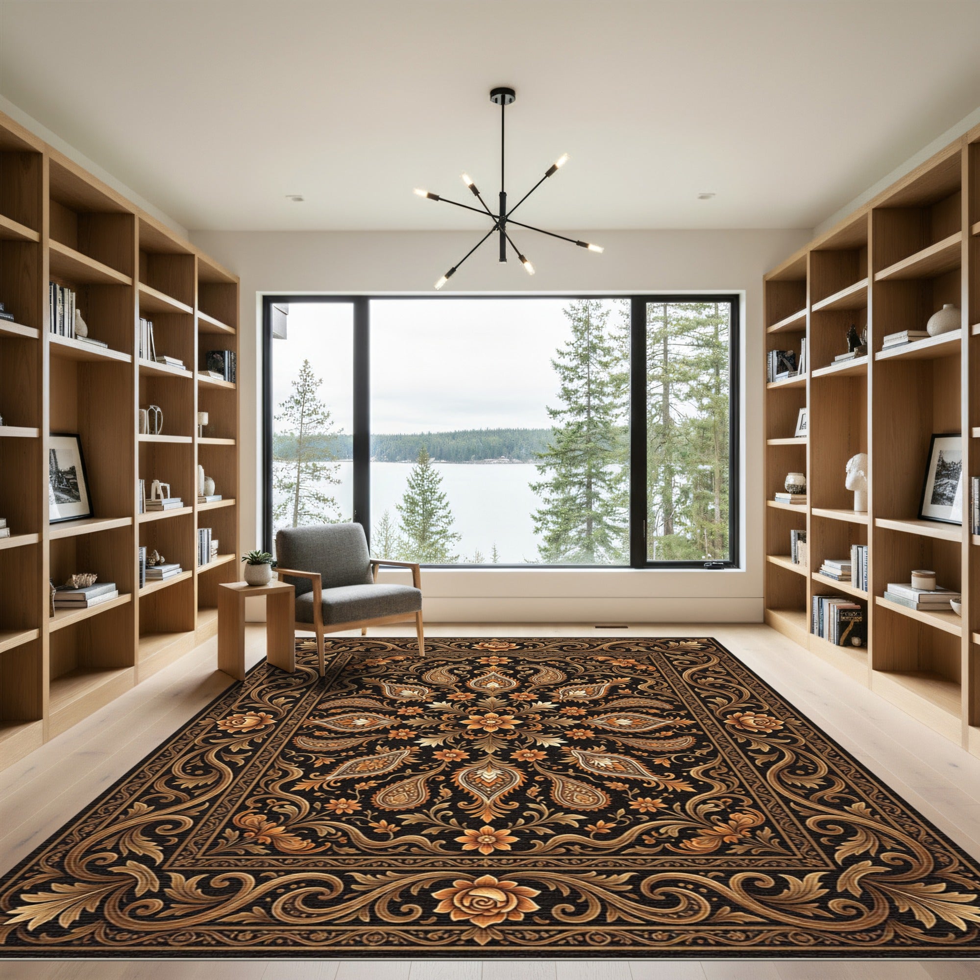 Ornate Golden Floral Paisley Medallion Rug