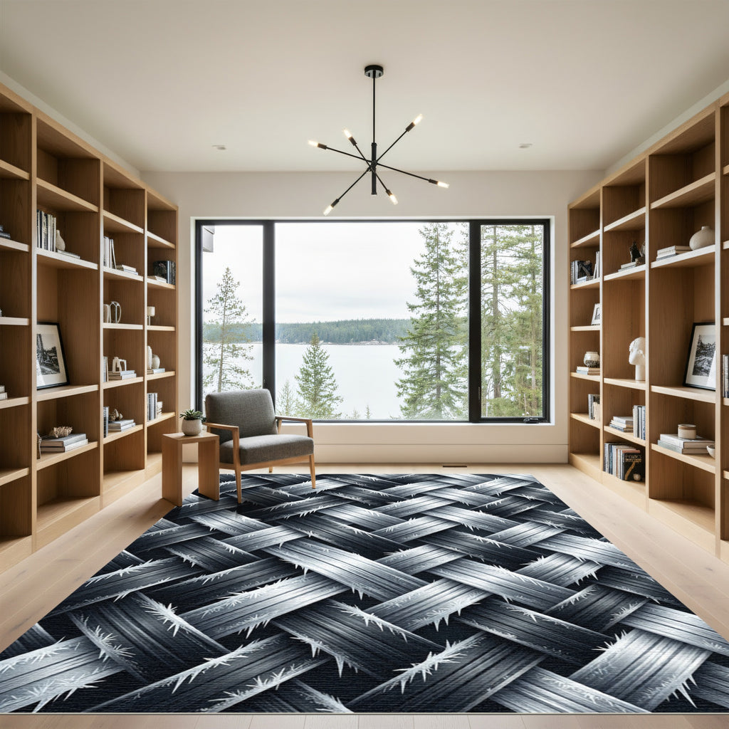 Monochrome Metallic Interwoven Diagonal Weave Rug
