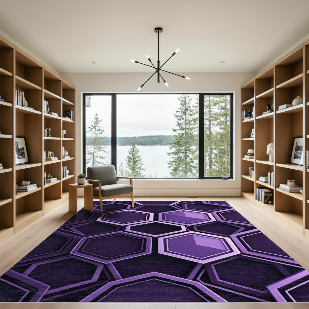 Modern Deep Purple Geometric Hexagon Rug