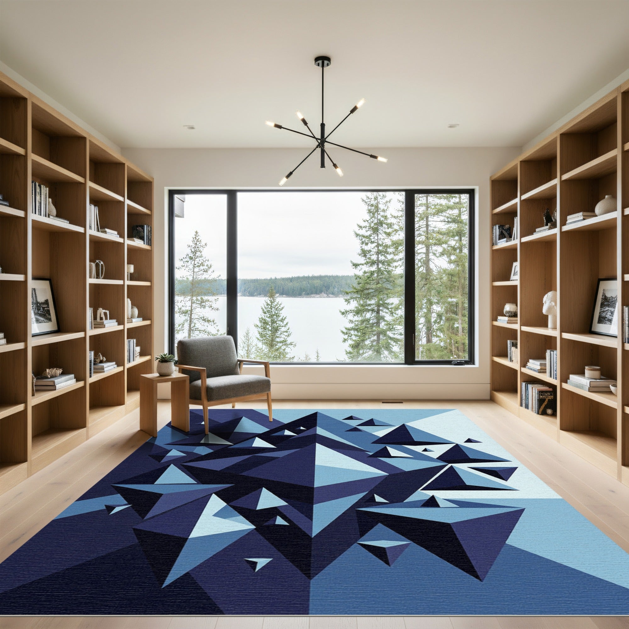 Geometric Blue Prism Abstract Art Rug