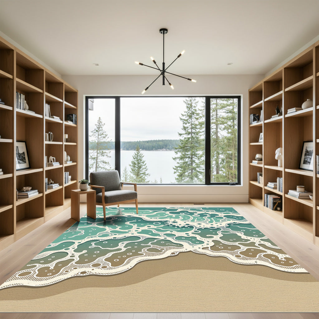 Abstract Teal Oceanic Wave Foam Rug