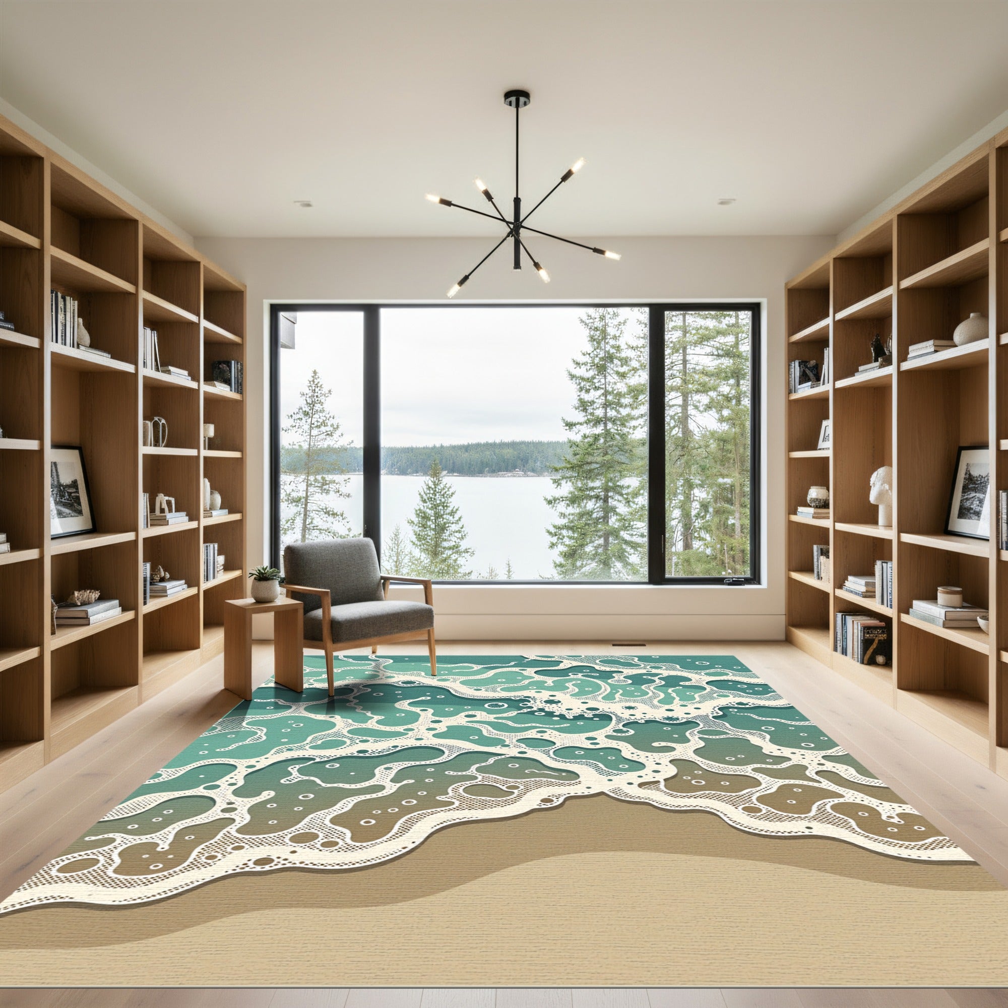 Abstract Teal Oceanic Wave Foam Rug