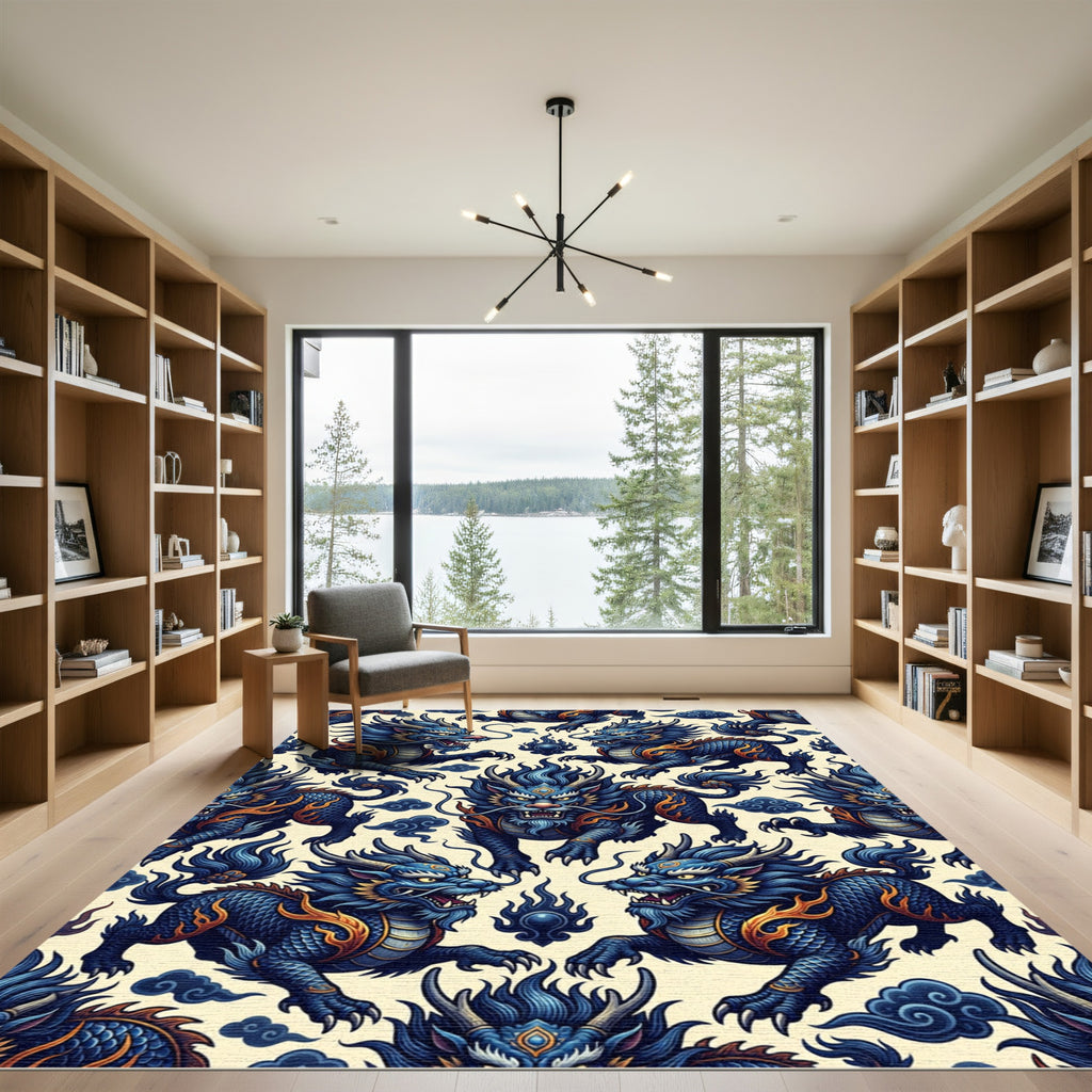 Celestial Blue Dragon Mythical Creature Rug