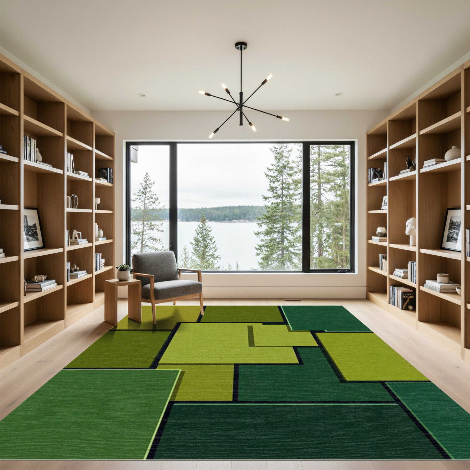 Emerald Green Geometric Overlay Rug