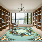 Whimsical Blue Floral Wreath Ribbon Rug