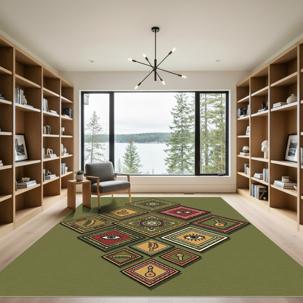 Geometric Medallions and Eyes Layout Rug