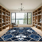 Navy Nautical Anchor Rope Geometric Rug