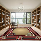 Art Deco Crimson Fountain Linear Border Rug