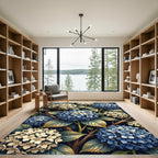 Botanical Hydrangea Floral Navy Cream Rug
