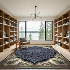 Ornate Blue Golden Floral Medallion Rug