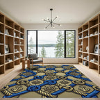 Nautical Blue Gold Rope Anchor Compass Rug