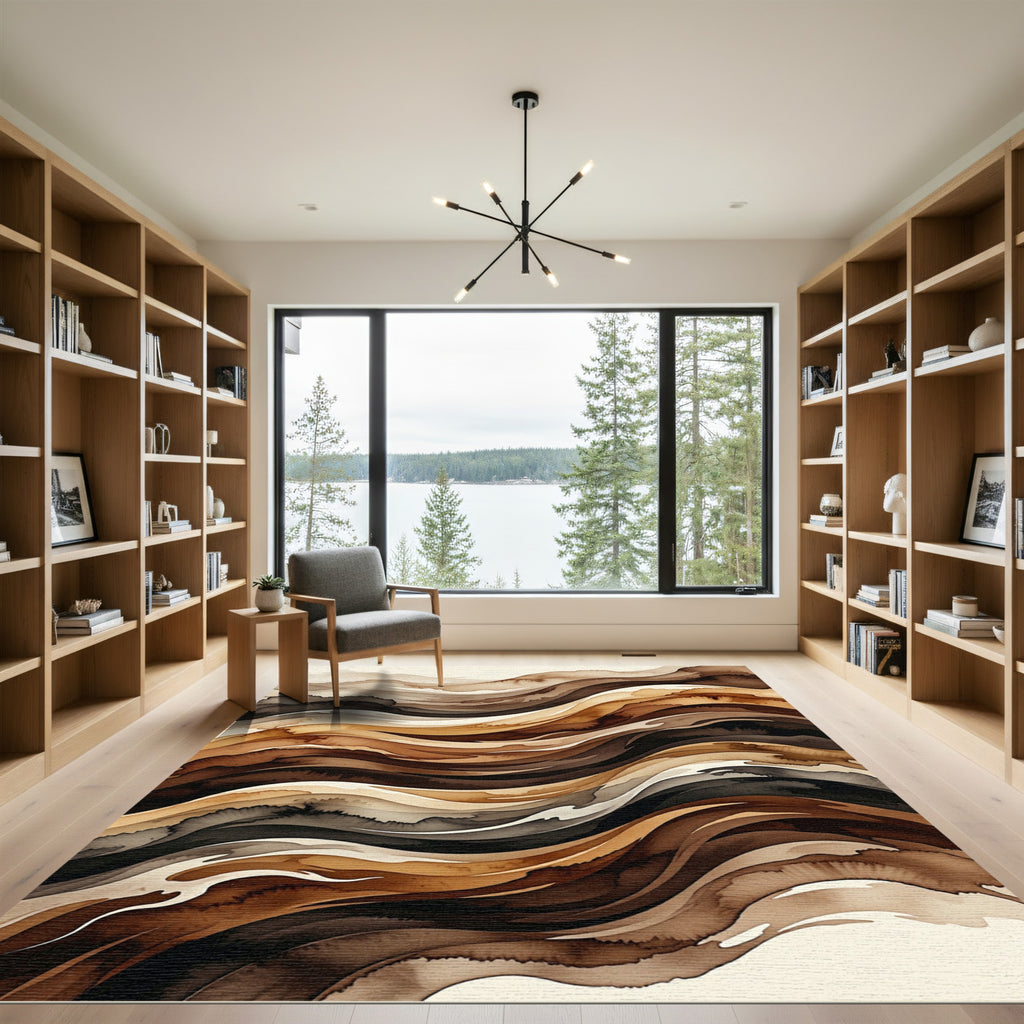 Abstract Earthy Wave Flowing Line Rug
