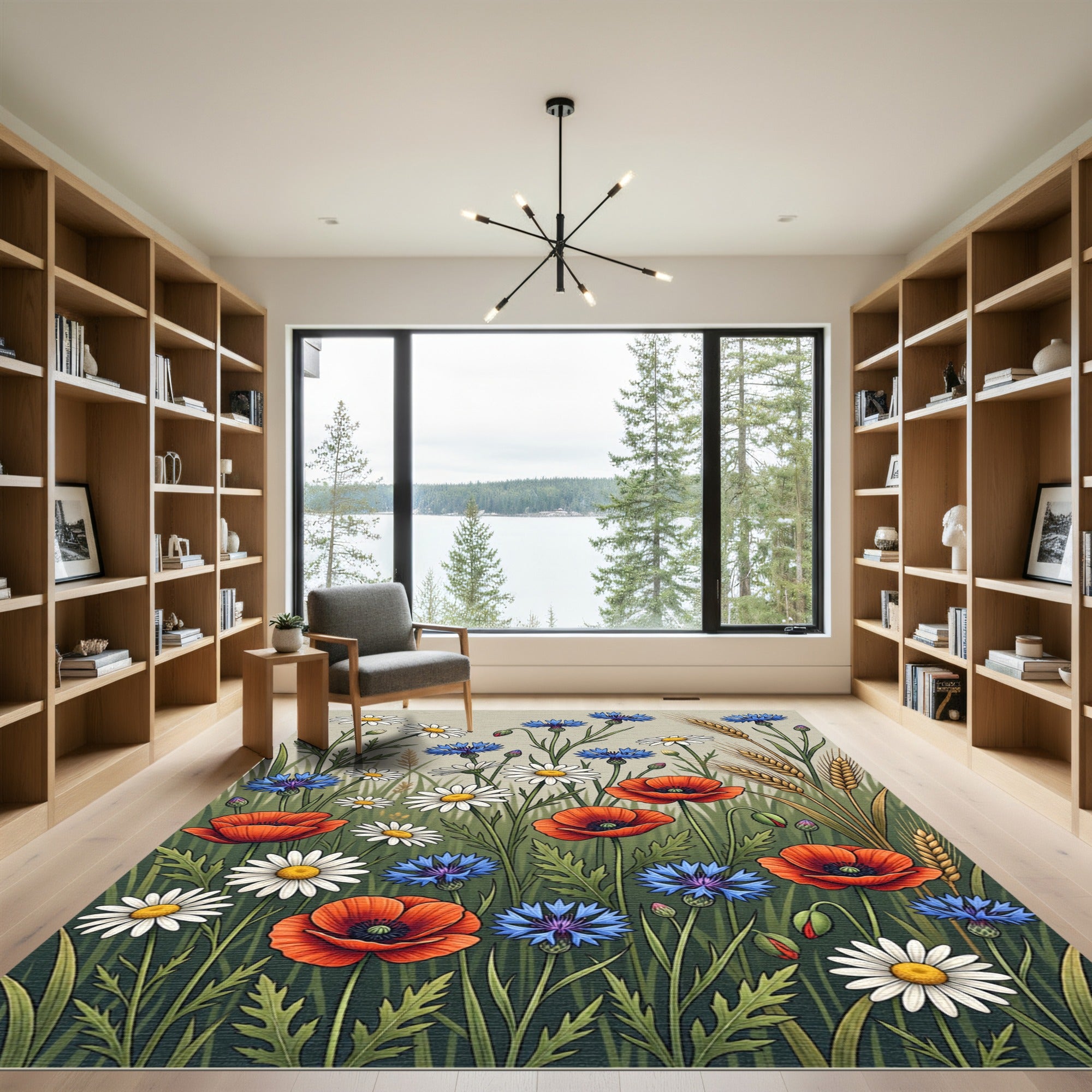 Red Poppy Blue Cornflower Daisy Meadow Rug