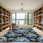 Deep Blue Hydrangea Floral Garden Rug