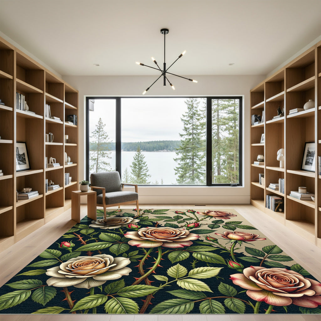 Elegant Dusty Rose Botanical Floral Rug