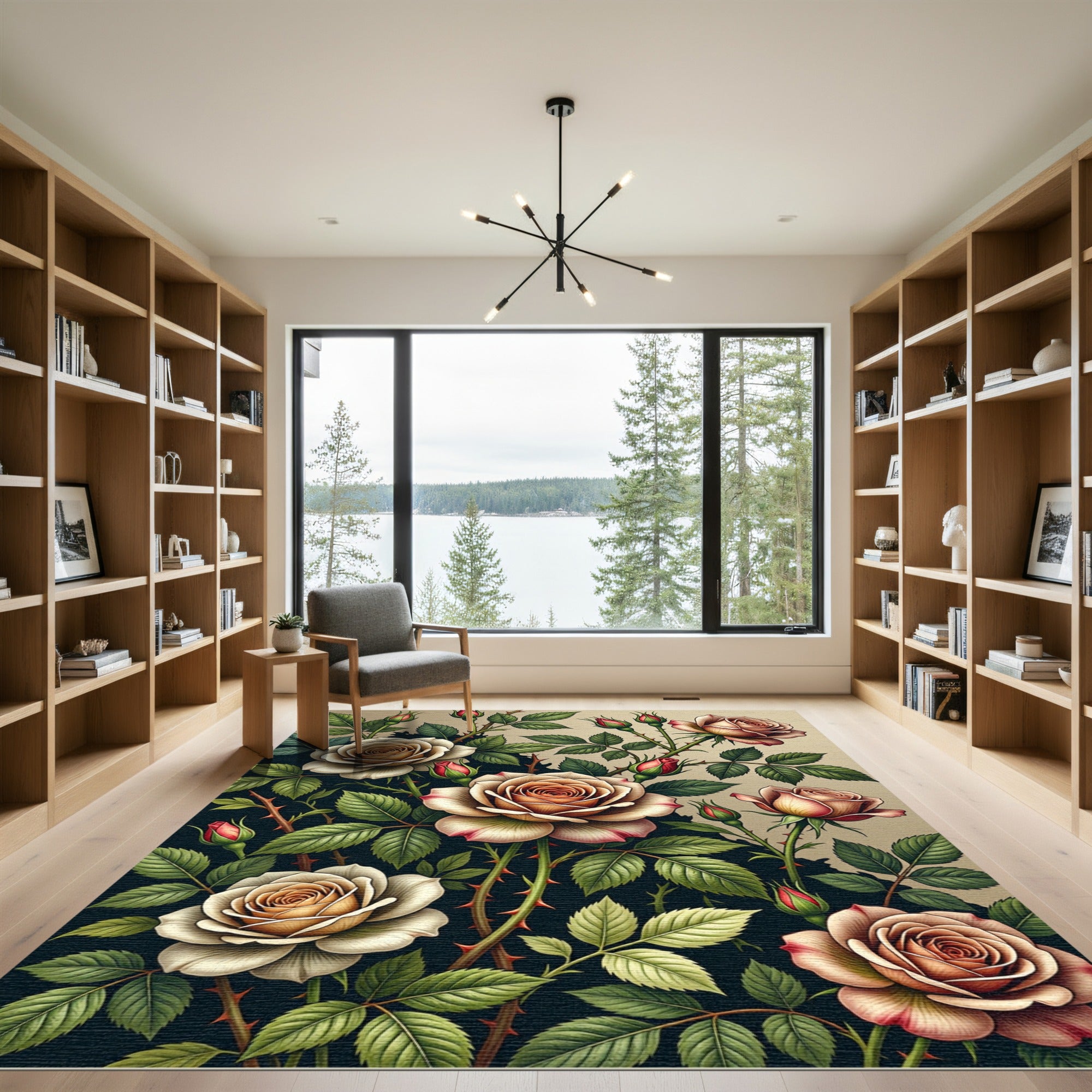 Elegant Dusty Rose Botanical Floral Rug