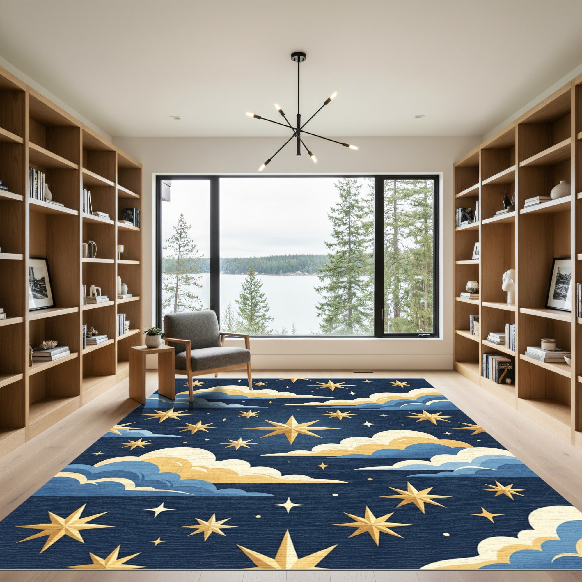 Golden Starry Night Sky Rug