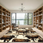 Rustic Brown Highland Cow Farmstead Scene Rug