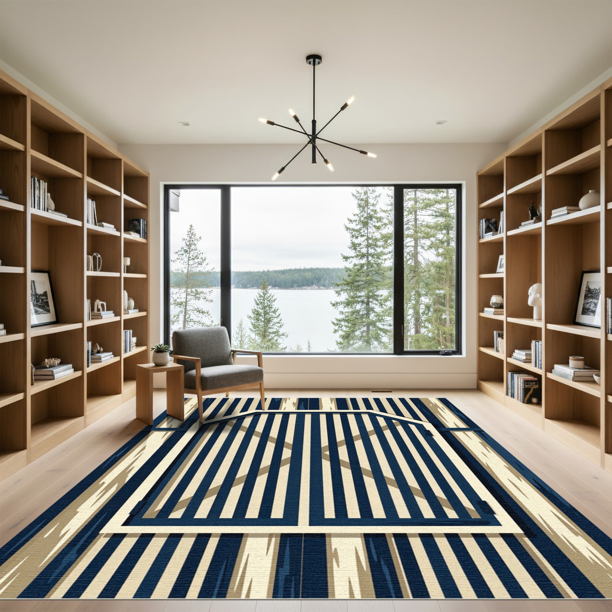 Navy Beige Vertical Stripe Barn Door Rug