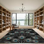 Black Peacock Feather Eye Pattern Rug