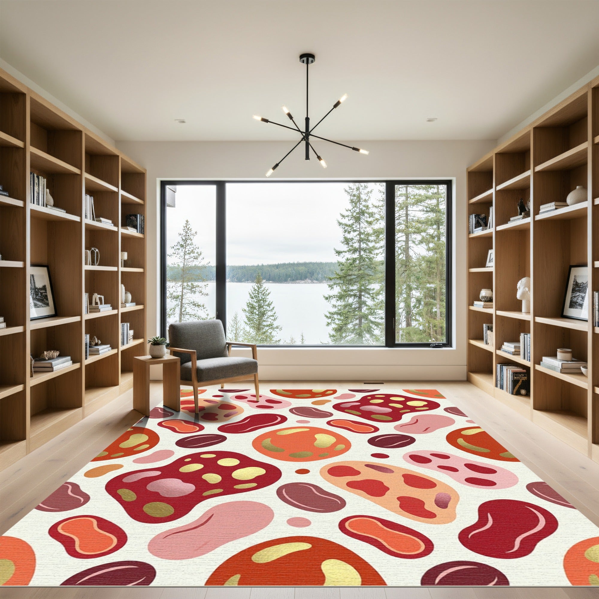 Abstract Red Pink Gold Biomorphic Forms Rug