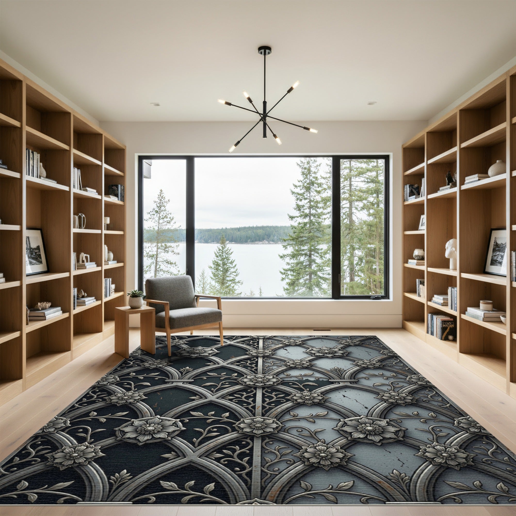 Gothic Iron Floral Damask Two Tone Rug