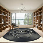 Minimalist Monochrome Swirling Circular Vortex Rug