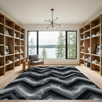 Smoky Gray Geometric Chevron Wave Rug