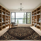 Ornate Bronze Interwoven Floral Emblem Rug