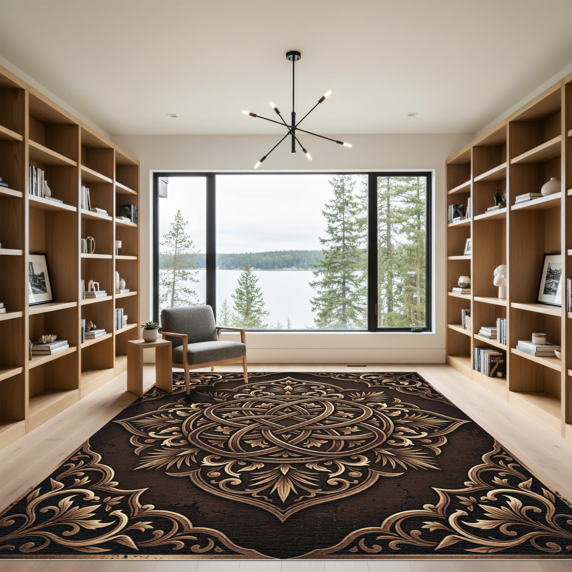 Ornate Bronze Interwoven Floral Emblem Rug