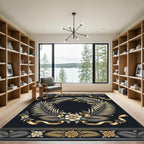Elegant Gold Palm Frond Floral Frame Rug