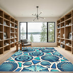Coastal Blue Seashell Sea Glass Rug