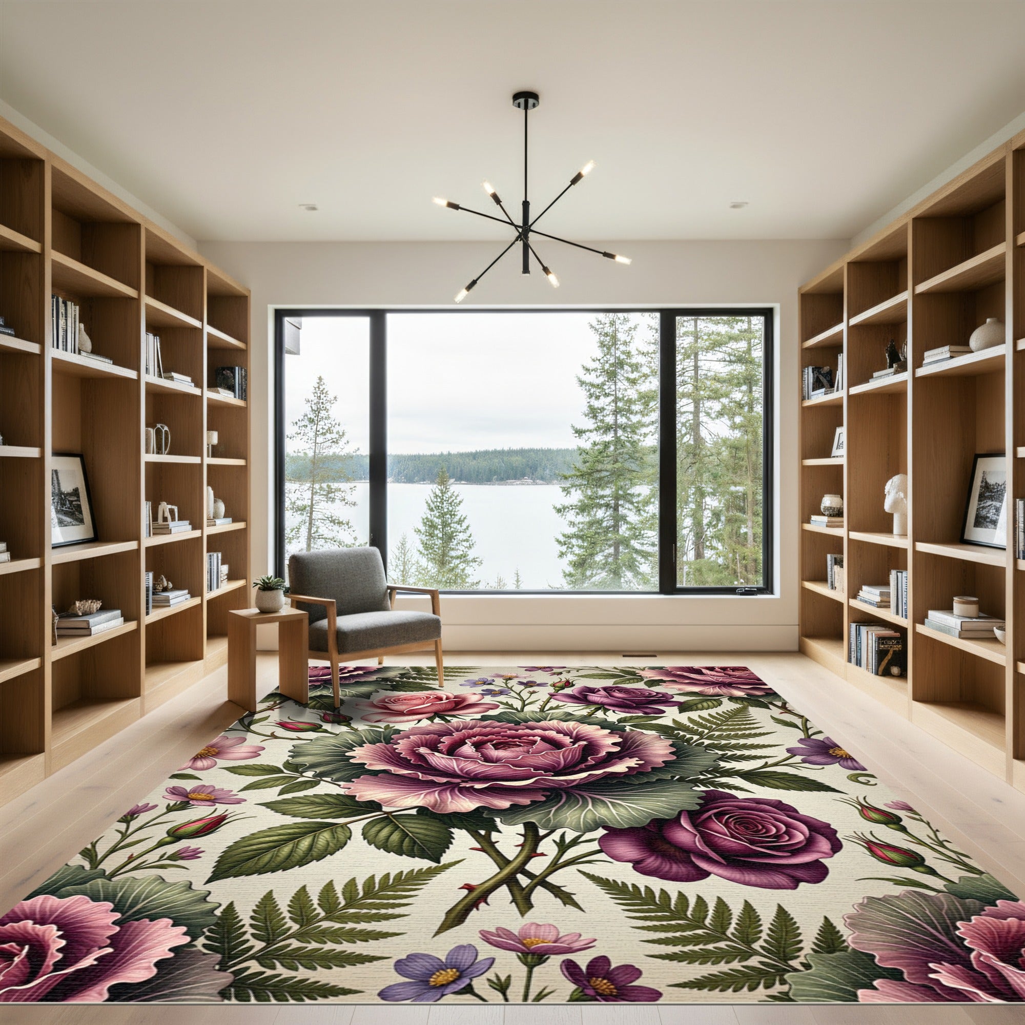 Romantic Lavender Rose Floral Bouquet Rug