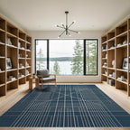 Deep Blue Geometric Grid Intersecting Lines Rug