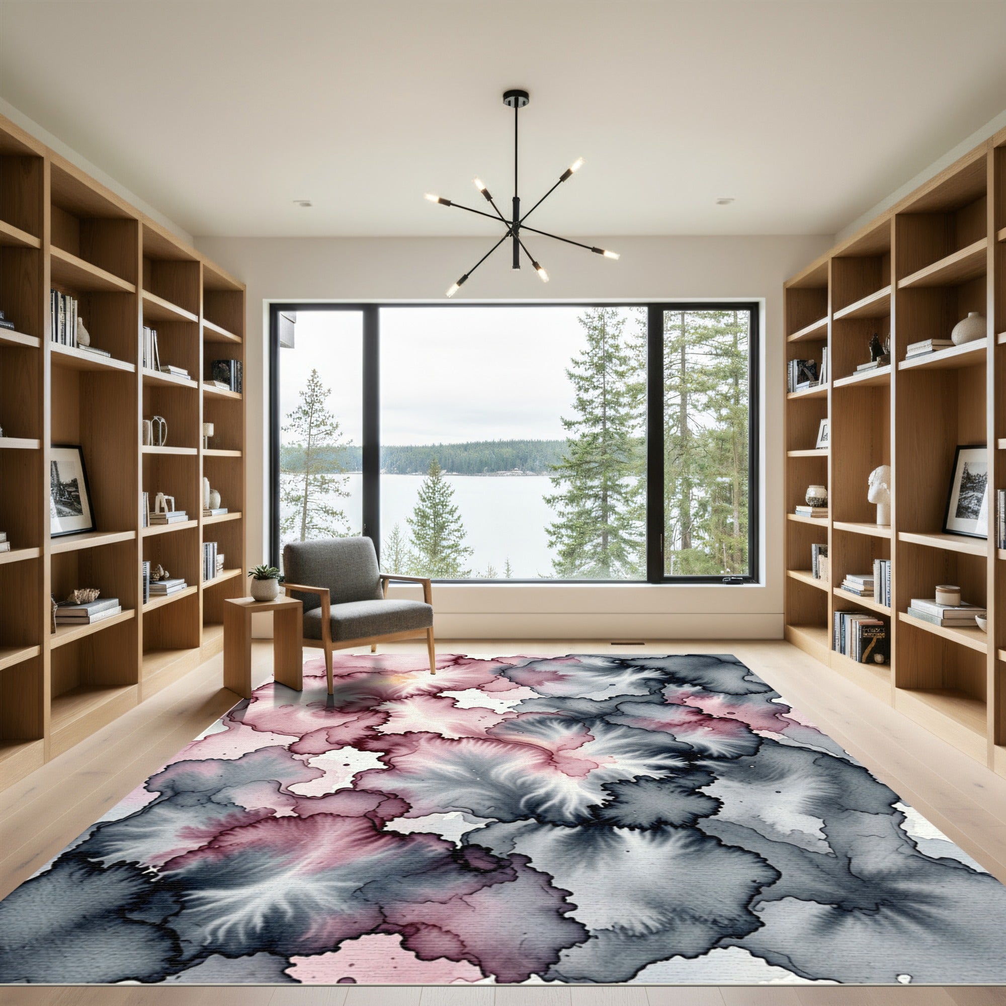 Crimson Gray Ink Wash Bloom Rug