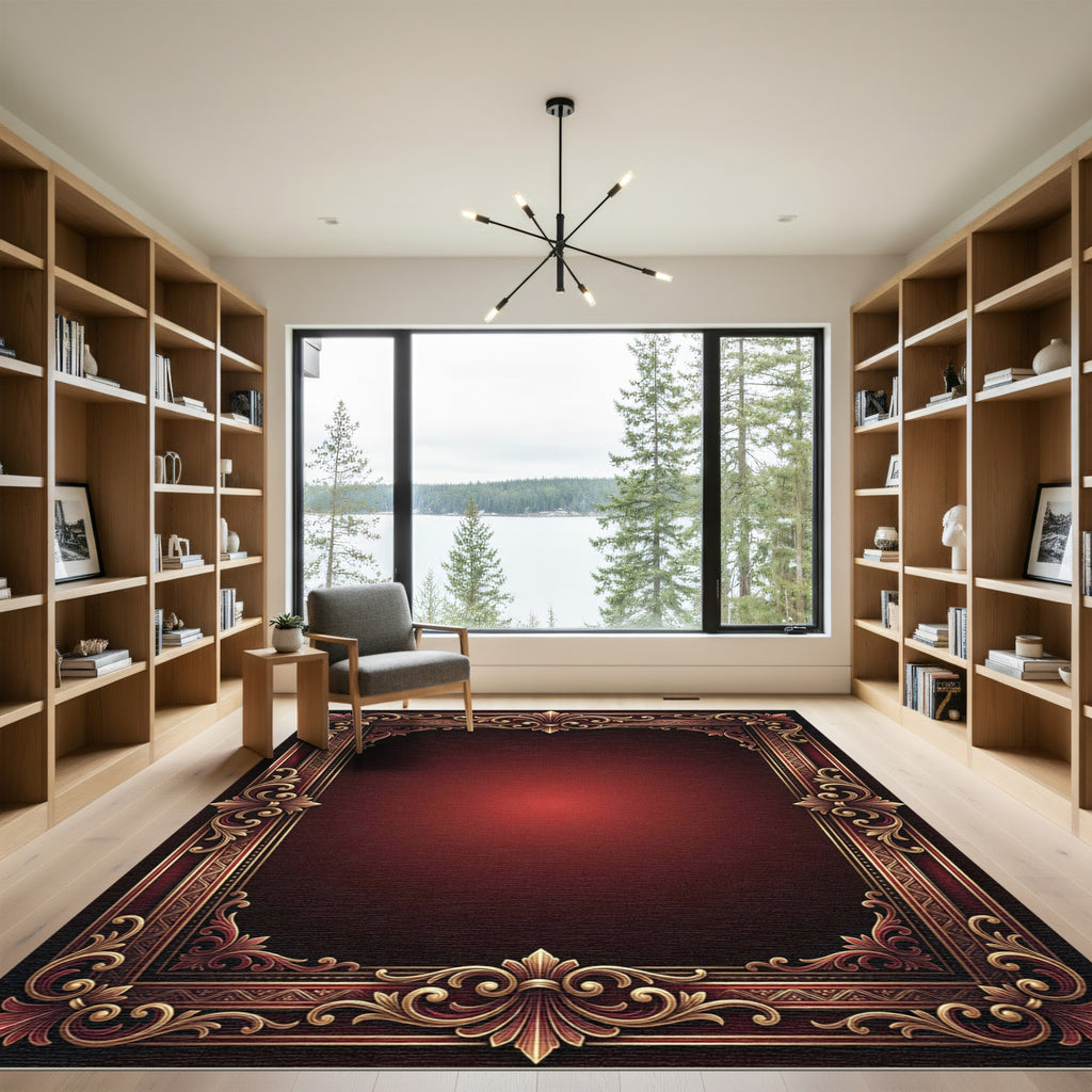 Ornate Royal Crimson Gold Border Rug