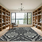 Elegant Gray Quatrefoil Medallion Repeat Rug