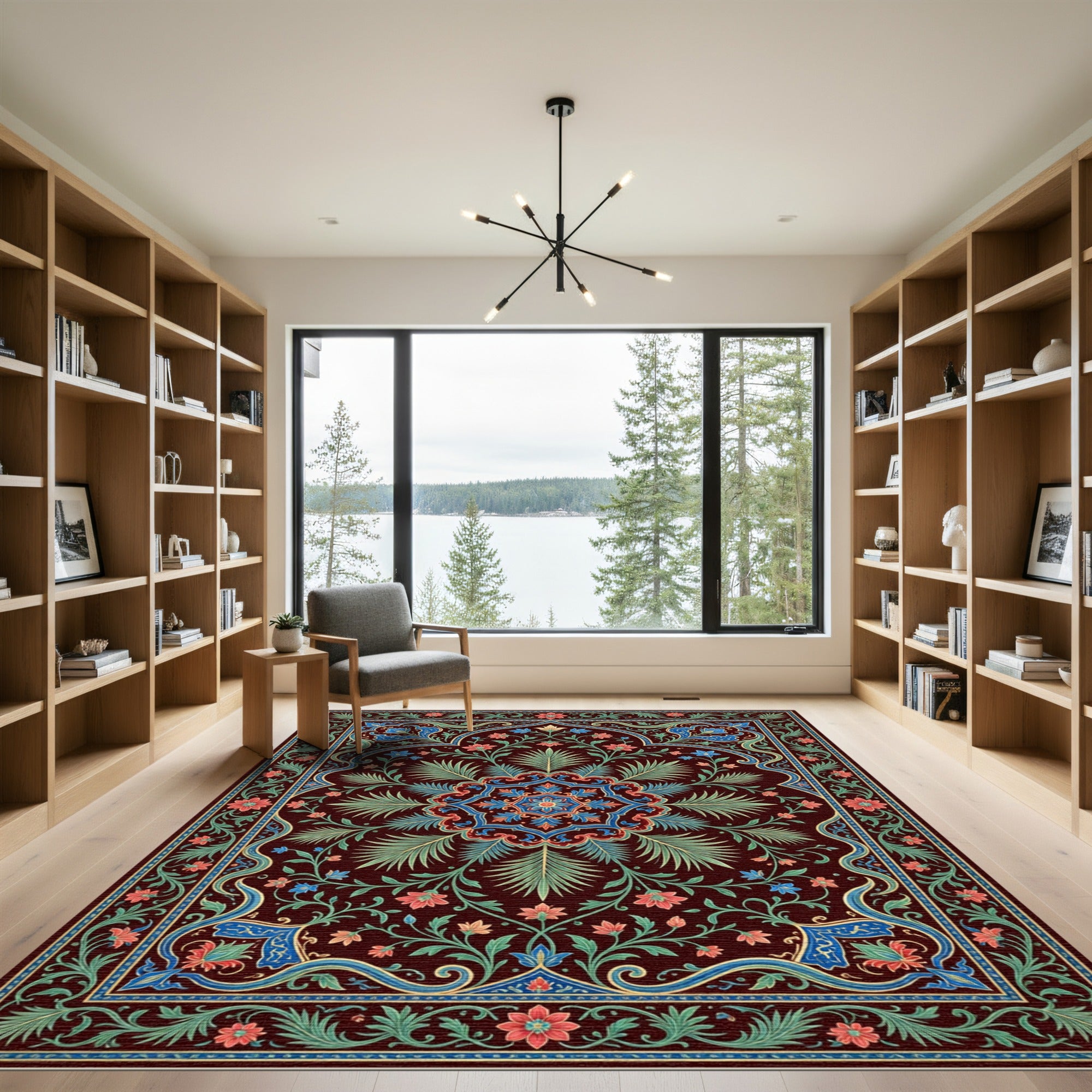 Ornate Deep Burgundy Floral Medallion Rug
