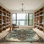 Elegant Sage Green Acanthus Medallion Rug
