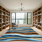 Earthy Blue Abstract Organic Waves Rug
