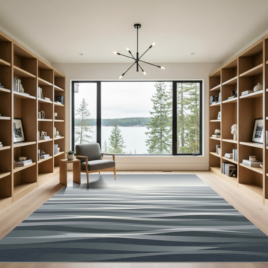 Minimalist Gray Ombre Ocean Wave Rug
