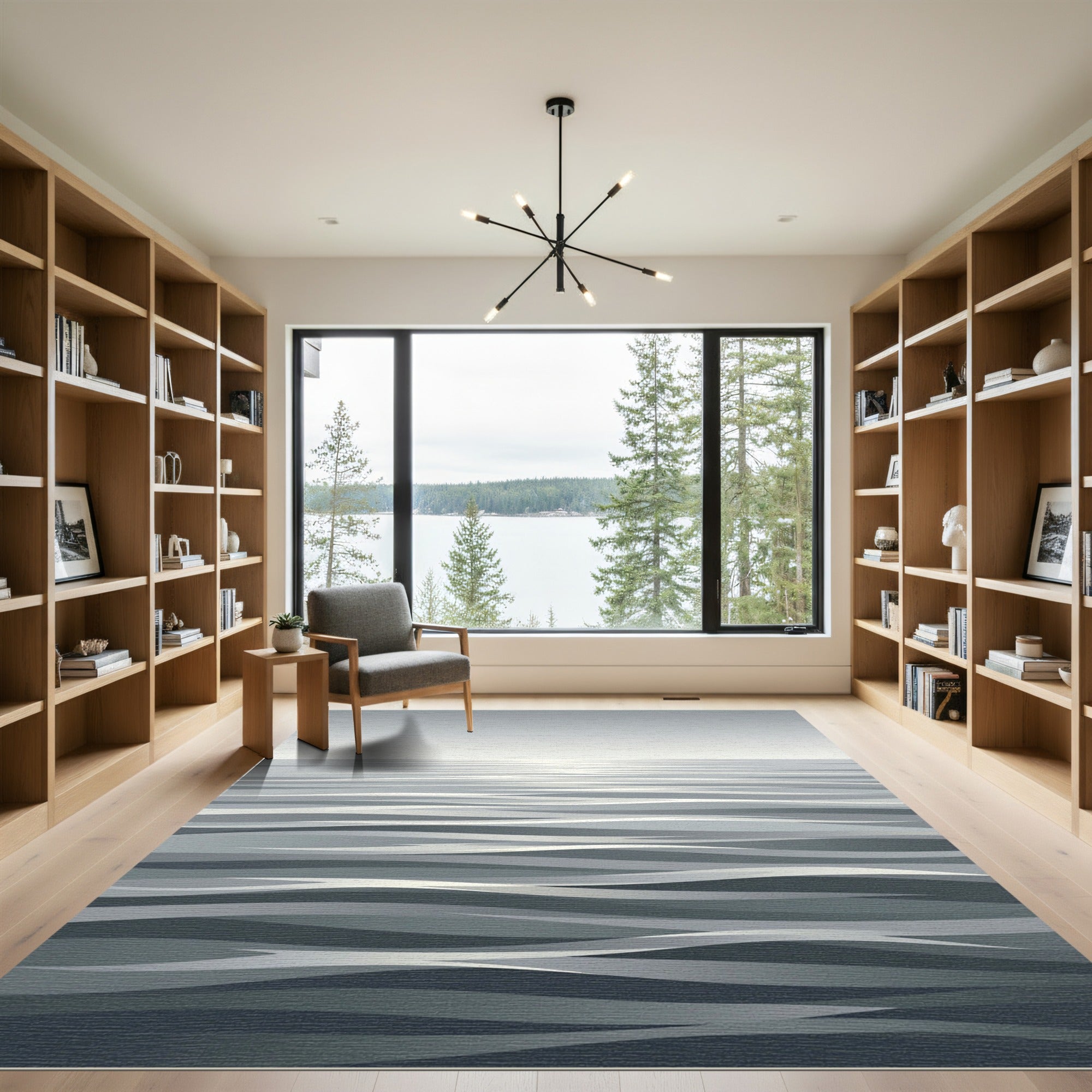 Minimalist Gray Ombre Ocean Wave Rug