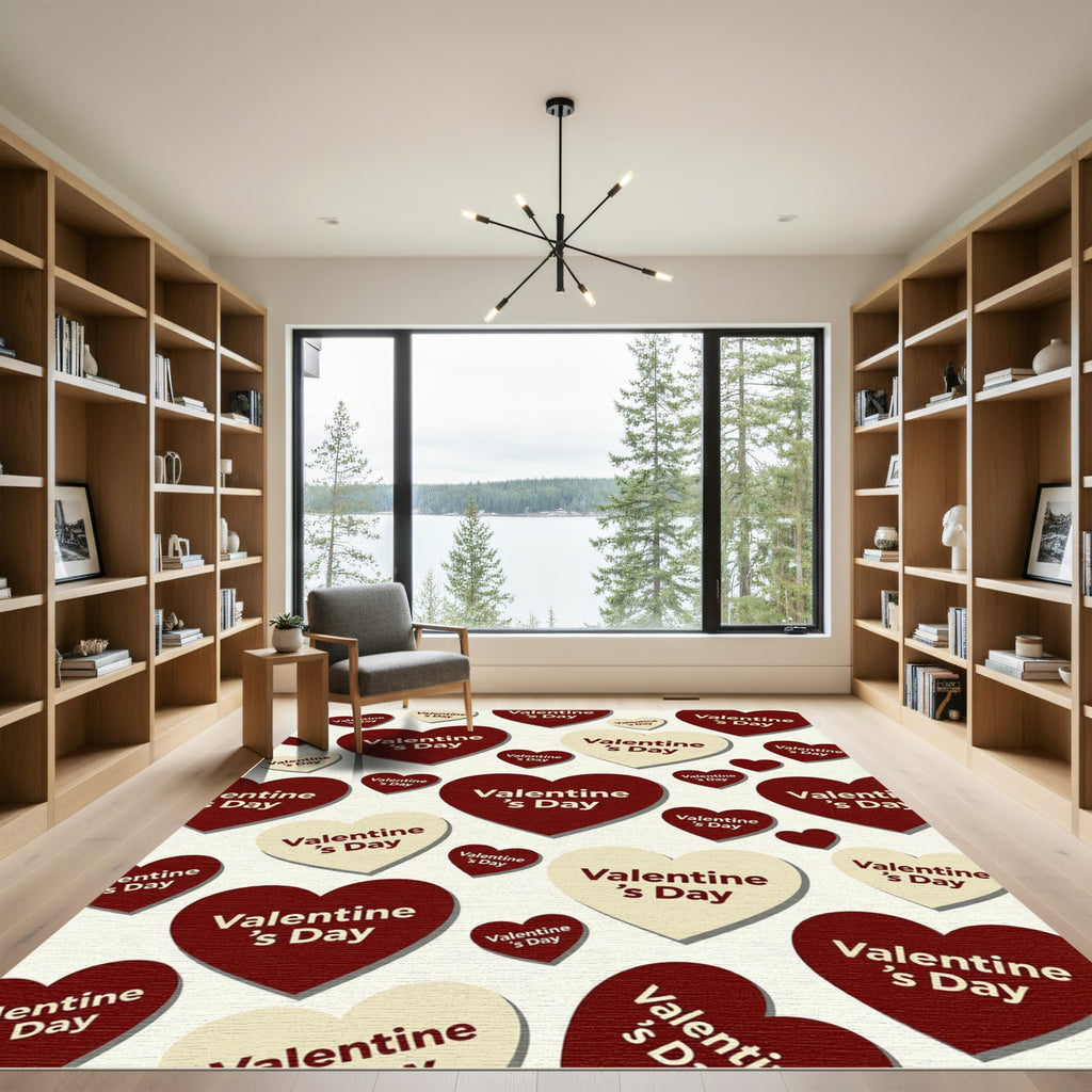 Burgundy and Cream Heart Valentine Rug
